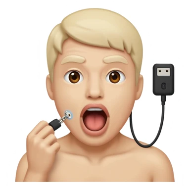 Mouth open wide with audio cable stuffed inside. sticker