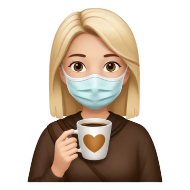 Girl with face mask holding coffe sticker