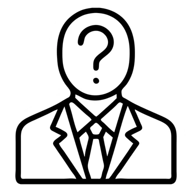 minimalistic icon of a man in a black and white suit with a question mark as his face, clean lines, no background sticker