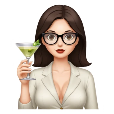 white girl medium lenght dark brown hair glasses and busty holding a martini sticker