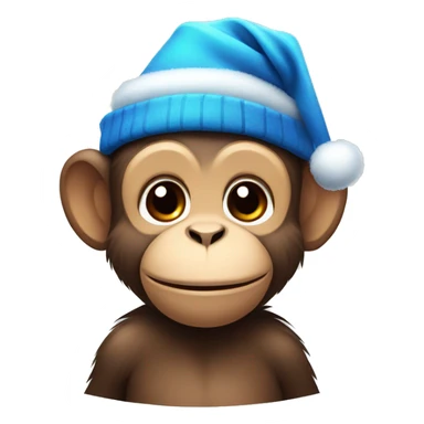 cute monkey with blue Christmas hat sticker