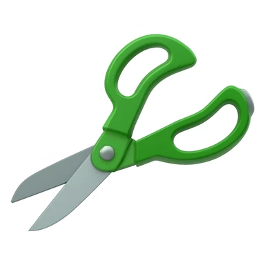 Full scissors with green handle, same green as movie trailer green preview card sticker