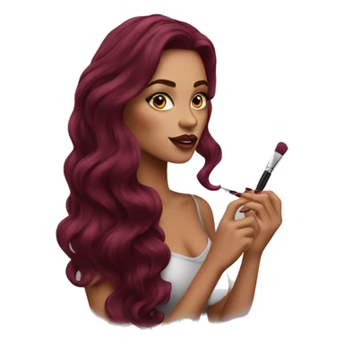 Beautiful tattooed burgundy long haired woman doing her makeup sticker