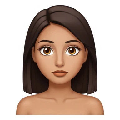 A person with medium length dark brown straight hair with tanned skin not too tanned long lashes thin almond hazel colored eyes with plump lips not too big and normal nose and a nose piercing  sticker