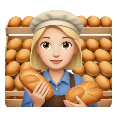 Shopper with small bread loaf,Farmers’ Market, background bakery shop, market. sticker