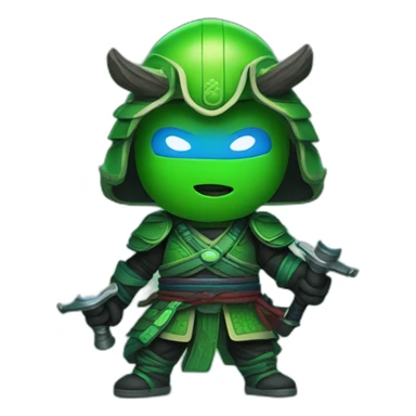 Neon green Samurai holding blue light saber sticker