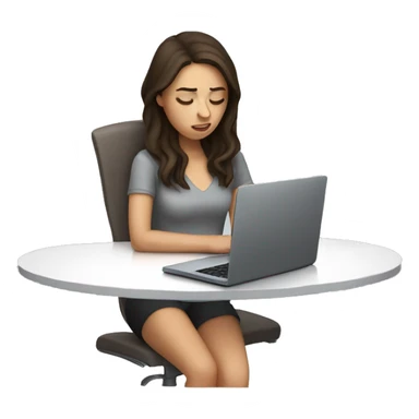 super tired brunette girl using laptop sticker