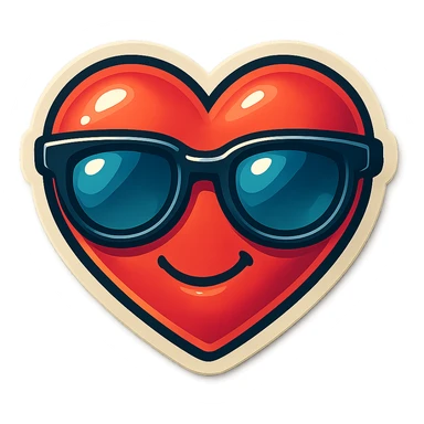 retro sticker style heart with sunglasses, bold and playful sticker