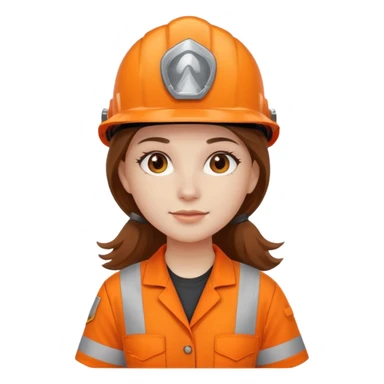 GAROTA BRANCA DE CABELOS CASTANHOS COMPRIDOS, UNIFORME DE TRABALHO LARANJA E CAPACETE LARANJA sticker