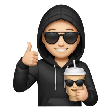 emoji di Gesù con felpa nera, sulla felpa in bianco scrivi "SKUIRTER" con occhiali da sole un pollice in su e in una mano un bicchiere di carta
 sticker