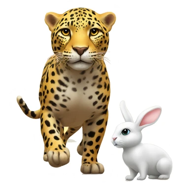 A yellow Jaguar walking on a beach with a white rabbit during sunset  sticker