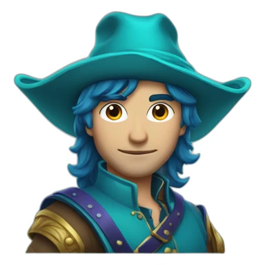 girly-dark-blue-haired-male-bard-wearing-turqoise-bards-hat sticker