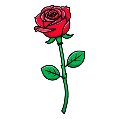 A beautiful red rose flower with green stem and leaves sticker
