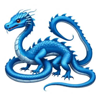 Hydra emoji – full body, blue scales, 3 serpent heads, 4 legs, tail, no wings, not worm-like, slight side angle, cute emoji style, no background
 sticker
