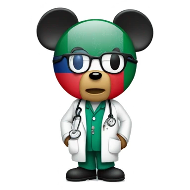 Mickey Mouse dressed as a doctor looking Sad with a Bangladesh flag  sticker