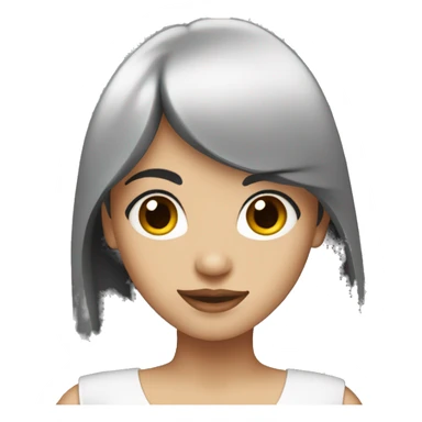 A woman with black hair with bangs and long hair wore a white dress sticker