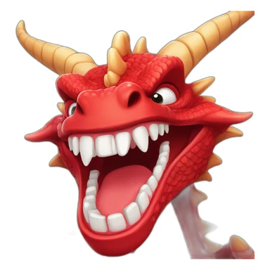 Crazy funny red dragon head with human white teeth and beautiful smile sticker