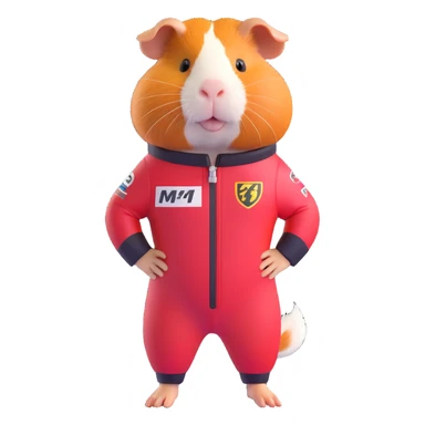 full-body guinea pig in a Formula 1 racing suit, sporty and energetic, racing theme, no helmet sticker