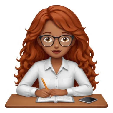 Pretty brown model, brown eyes, soft long red wavy hair, falling asleep at desk sticker