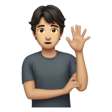 It was not me, dark hair I am innocent confused nervous little man raising palms up in surrender and staring sticker