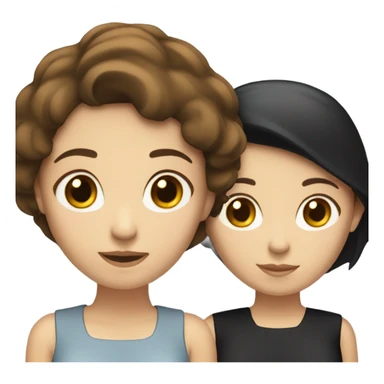 two caucassian woman with brown hair standing next to each other. One has black hair the other one has brown hair and is slightly shorter then the woman with black hair sticker