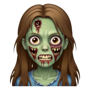 Girl zombie with brown long hair with teeth and serious face IOS style sticker