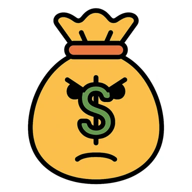 angry bag of money icon with color and black outlines sticker