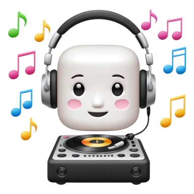 marshmallow head DJ with music notes around sticker