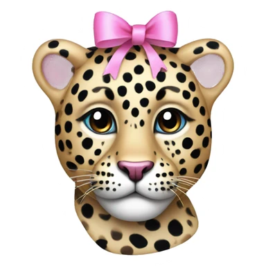  face leopard with black and blue spots with pink ribbon  sticker