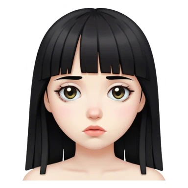 sad pale girl with black hair and a fringe sticker