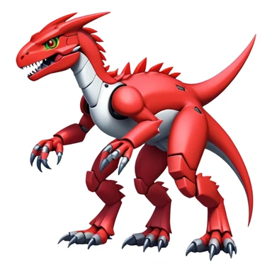 Furry maned Cool Edgy Futuristic shiny colorful Digimon-Fakemon-Guilmon-Velociraptor-Mecha full body   sticker