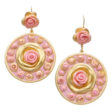 Pair of intricate gold dangle earrings with baby pink rosettes sticker