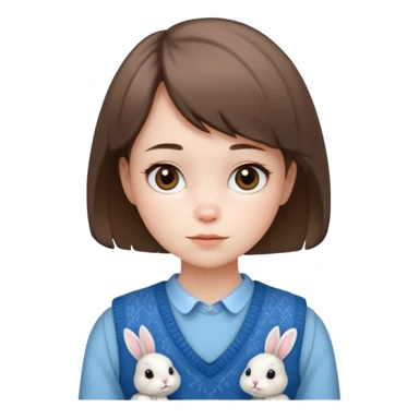 make a girl hair short and wear bunny skin pale ok and wear Sweater vests blue and make little bit a younger sticker