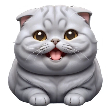 Cinematic Cute Chubby Grey Scottish Fold Cat Portrait Emoji, Adorable folded ears framing its round face, head tilted playfully and yawning, round and plump body with sleek soft grey fur and subtle blue undertones, Simplified yet adorable features, highly detailed, glowing with a warm, friendly glow, high shine, curious yet calm, stylized with a touch of whimsy, bright and endearing, soft glowing outline, capturing the essence of a mischievous yet loving and lazy kitty with those signature folded ears, so cute it feels like it could stretch out of the screen and cuddle! sticker