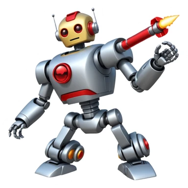 new character...robot being hit with a red beam by a flying robot sticker