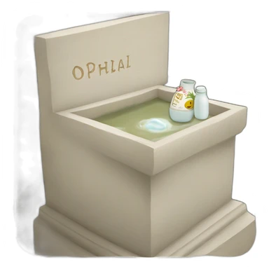 A tomb with writing Ophelia. And a bottle of milk sticker