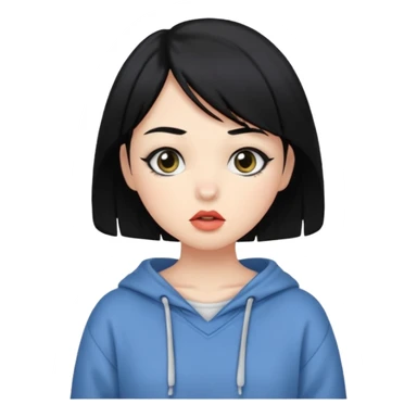 A bit white,has black hair and eyes, hush cut hair, has cute makeup, baggy clothes sticker