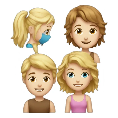 blond-hair-boy-and-girl-with-dog girl with blue eyes and boy with brown  sticker