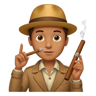 boy pointing outdoors with cigar sticker