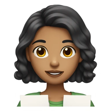 girl with black wavy hair and lightly tan skin holding papers sticker