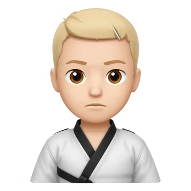 cute martial arts coach portrait, head and shoulders only, gi uniform collar, black belt detail, serious but friendly face, 3D cartoon, mobile game icon style, clean background, no text, no watermark
 sticker