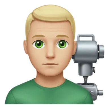 Male, no glasses, blonde hair, right side of hair shaved with a machine, face turned towards the camera sticker