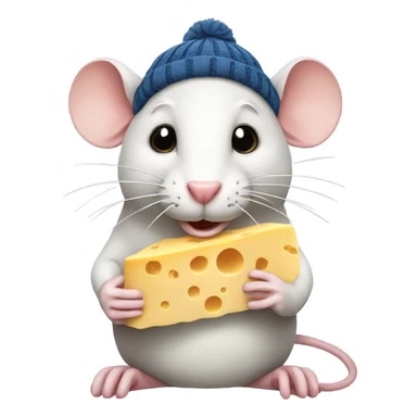 Rat with a beanie eating cheese sticker