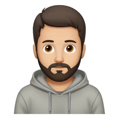 Uomo adulto con la barba capello moro occhi marroni metà busto e vestito con una felpa grigia e maglietta bianca sticker