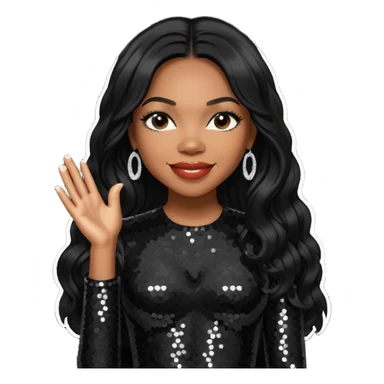 Tenitra Michelle Williams (b.1979), R&B Singer from Destiny's Child with long jet black hair, medium dark skin, black sequin outfit sticker