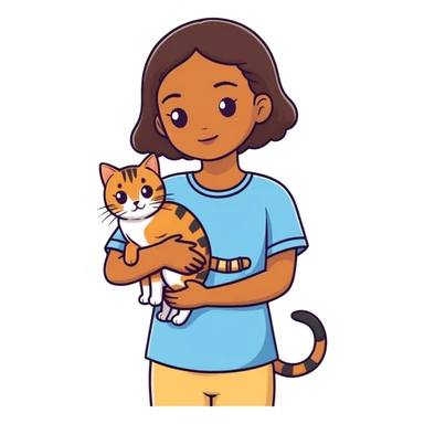 Brown girl holding tabby cat sticker