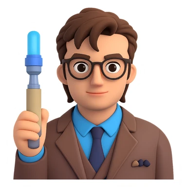 Add a sonic screwdriver to the Tenth Doctor in the style of microsoft 3D fluent emojis, keeping the original 3D emoji style look and feel, with no background. sticker