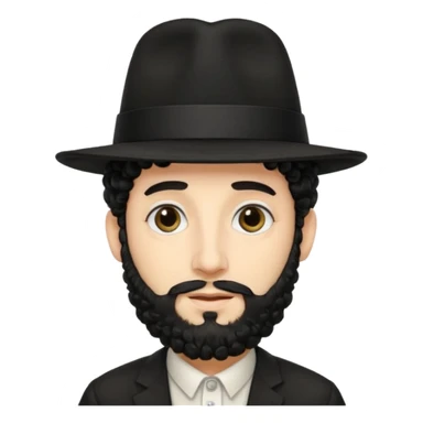 Stereotypical jewish man, rabbi, with curly hair and a hat sticker