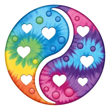 Tie dye ting yang with hearts as the dots sticker