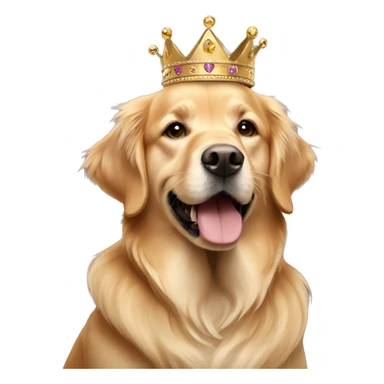 Tan golden retriever wearing a princess crown sticker